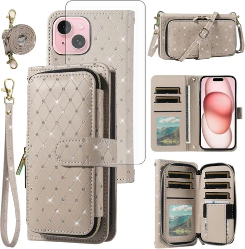 Vista 12 de Funda para teléfono iPhone 6 6S con cremallera y protector de pantalla con protector de pantalla, correa de cordón cruzado, ranura para iPhone 6 Six