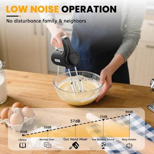 Vista 7 de Lord Eagle - Batidora de mano eléctrica de 5 velocidades, batidora de mano compacta de 300 W, batidora de huevos portátil de cocina con 5 accesorios