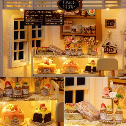 Vista 3 de Kit de casa de muñecas en miniatura con muebles, a escala 1:24, accesorios de casa de muñecas de madera, a prueba de polvo para niños, adolescentes