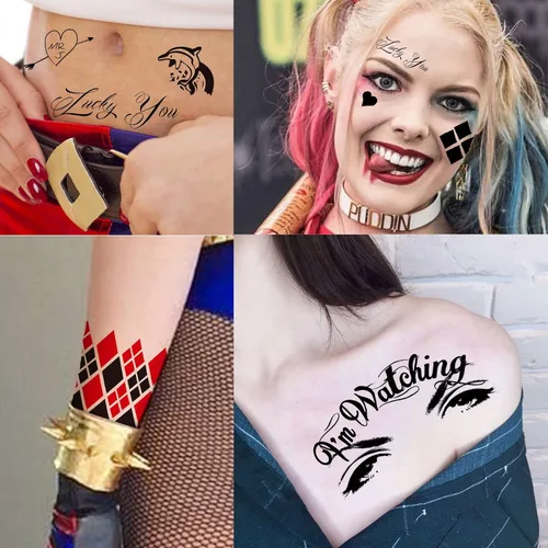 Vista 4 de TASROI 5 hojas de calcomanías de tatuaje HQ Joker para mujeres, hombres y adultos, tatuajes temporales de Halloween, kit de maquillaje de cara