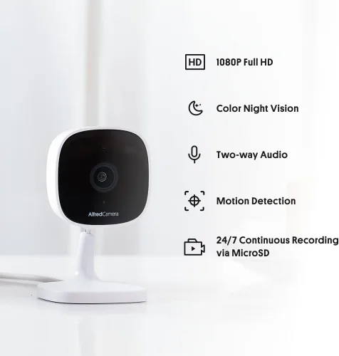 Vista 2 de Cámara de seguridad WiFi interior AlfredCam, FullHD 1080P, 2.4G/WiFi, grabación continua, detección de movimiento, visión nocturna, monitor