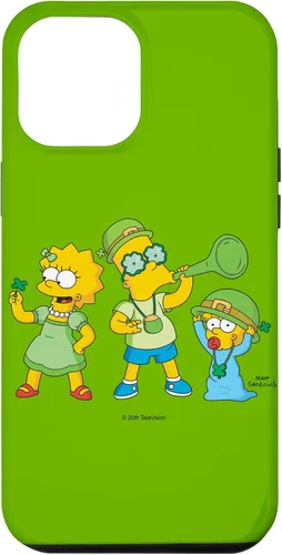 Vista 6 de Funda verde para iPhone 15 The Simpsons Lisa Bart Maggie Día de San Patricio
