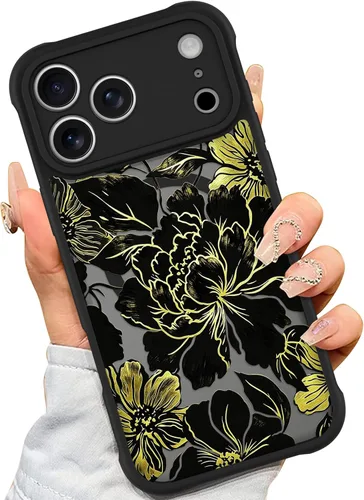 Vista 15 de AIGOMARA Magnetic Case for iPhone 16 Pro, Striped Floral - Black Black - Striped Floral