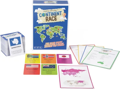 Vista 6 de Continent Race Geography - Juego de mesa educativo para niños, preadolescentes, familia, amigos, profesores y aulas - Aprende sobre banderas