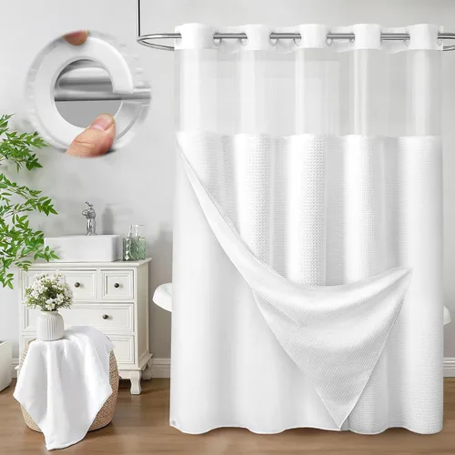 Vista 13 de Aqua - Juego de cortina de ducha y forro sin gancho, cortina de ducha waffle de hotel con forro 75" L x 72" A