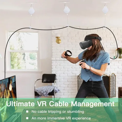 Vista 7 de NexiGo Sistema de gestión de cables VR ganchos de techo con mosquetón retráctil sistema de polea de techo retráctil para Oculus QuestQuest 2HTC