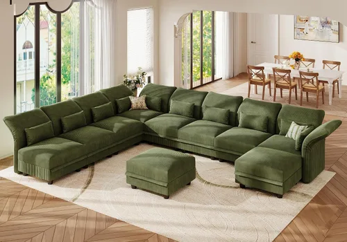 Vista 16 de LLappuil Sofá modular de 14 plazas con almacenamiento, sofás modulares grandes en forma de U para sala de estar con respaldos de brazos ajustables