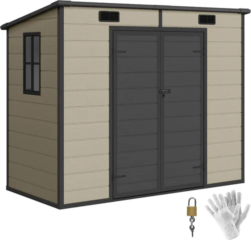 Vista 10 de Outsunny 8' x 4' Outdoor Storage Shed Waterproof Resin with Floor Gray