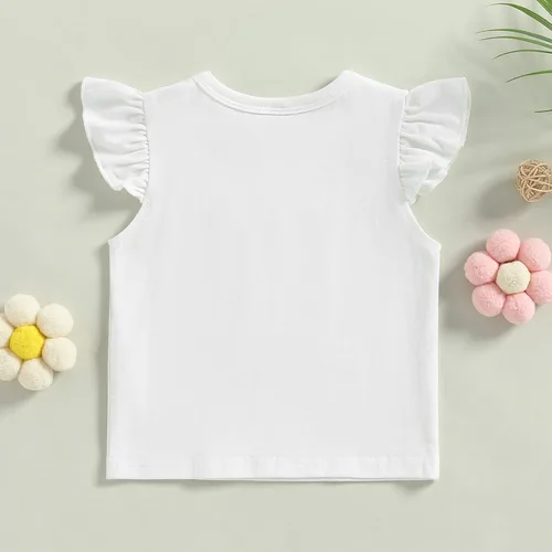 Vista 3 de Camiseta básica de manga corta con volantes para niñas pequeñas, ropa casual de verano