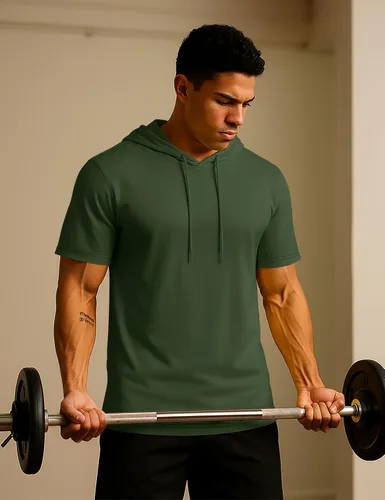 Vista 3 de TACVASEN Short Sleeve Hoodies for Men Cotton Hoodies Summer Sweatshirt Lightweight Breathable Workout Shirts Pullover Verde militar
