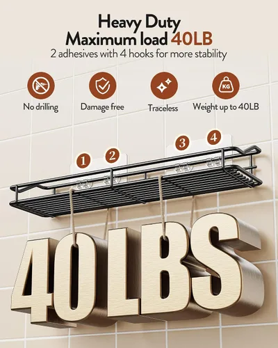 Vista 4 de Orimade Organizador adhesivo para baño, cesta de almacenamiento de ducha, estante de especias de cocina, sin perforaciones, acero inoxidable SUS304
