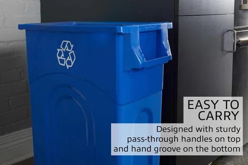 Vista 4 de United Solutions TI0032 Highboy contenedor de residuos en negro, Plástico, azul, (Recycle-Blue), Paquete de 1