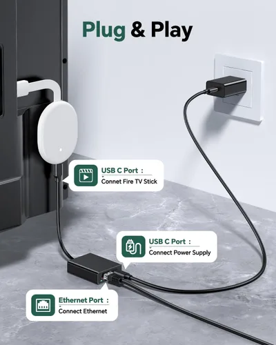 Vista 4 de ZEXMTE Adaptador USB C a Ethernet para Chromecast con Google TV, adaptador de red Ethernet USB C a Rj45, compatible con Chromecast Google TV