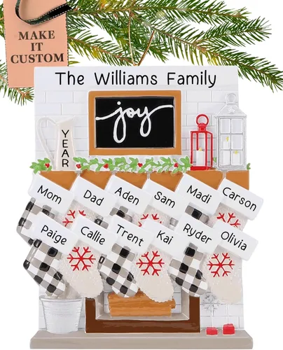 Vista 11 de Adorno personalizado para familia grande de 10 personas 2025 Personalización gratuita en 24 horas Adornos navideños de chimenea grabados