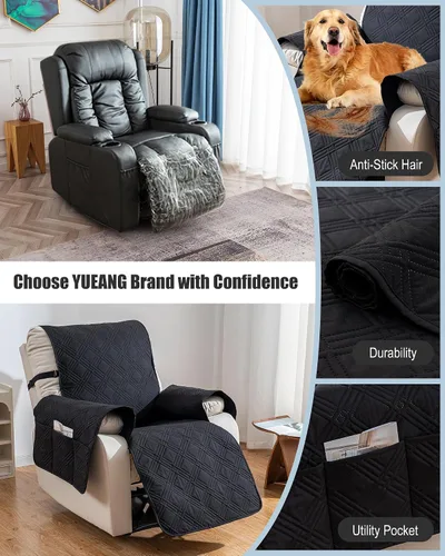 Vista 5 de Funda impermeable para silla reclinable, fundas para silla reclinable de gran tamaño reversibles con bolsillo, fundas para silla reclinable