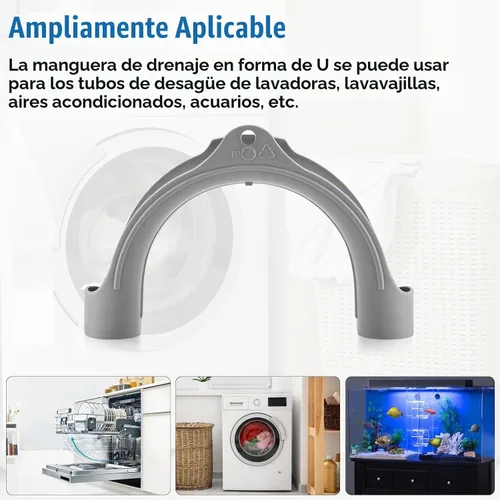 Vista 3 de Soporte para manguera de drenaje de lavadora en forma de U - Gancho para manguera de drenaje en forma de U compatible con mangueras de drenaje