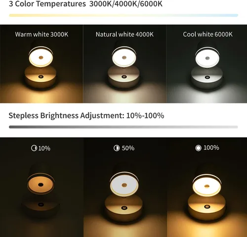 Vista 3 de Aisilan - Aplique de pared, luz de pared regulable al tacto con 3 temperaturas de color, lámpara de pared LED ajustable de 7 W CRI97, moderno Blanco