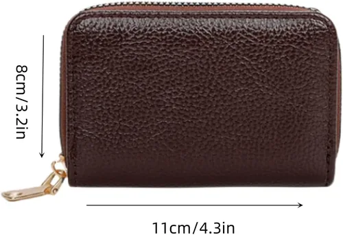 Vista 3 de Funda organizadora para tarjetas de crédito, cartera compacta de seguridad con cremallera pequeña, Marrón, Estuche para tarjetas