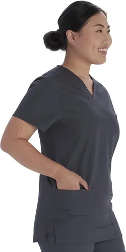 Vista 7 de Vital Threads Conjunto de uniformes médicos para hombres y mujeres con cuello en V y pantalón con cordón VT501C