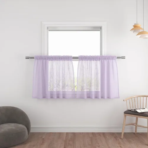 Vista 22 de UPOPO Paneles de Cortina Beige Pequeños Cortinas Transparentes de Gasa de 16 Pulgadas de Largo Cortinas de Cocina de Voile con Textura de Lino