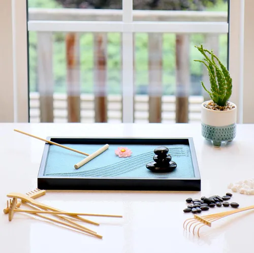 Vista 4 de Oasis of Calm - Kit de jardín zen de 11 x 8 pulgadas, hermoso juego de regalos de meditación de decoración japonesa de primera calidad, accesorios