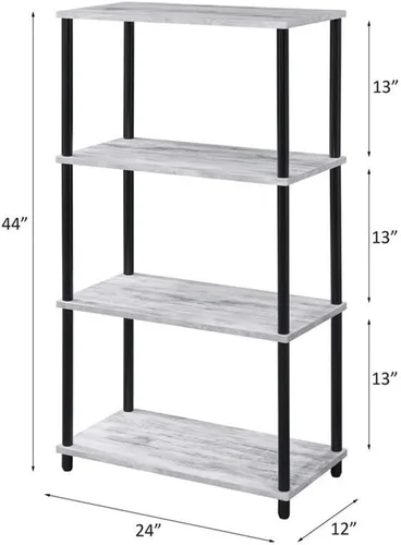 Vista 3 de Acme Nypho - Estantería rectangular con 4 estantes de madera, color blanco antiguo y negro