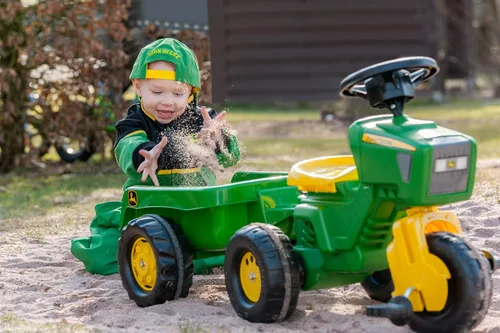 Vista 4 de Rolly Toys John Deere Trac de 3 ruedas con remolque para montar en el remolque, verde/amarillo (52769)