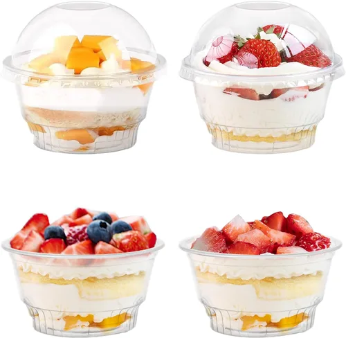 Vista 4 de Lyellfe Paquete de 100 tazas de postre con tapas de cúpula, vasos de plástico transparente de 5 onzas, tazas de helado desechables para llevar