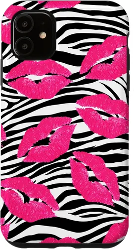 Vista 8 de Funda con estampado de labios de cebra rosa intenso y negro para iPhone 16 McBling