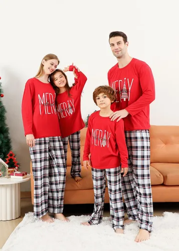 Vista 2 de VNVNE Family Christmas Pajamas Matching Sets, Cute Christmas Printed Sleepwear Holiday Xmas PJs for Women Men Kids