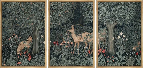 Vista 136 de MUDECOR Lienzo enmarcado para pared, juego de arte de acuarela pastel, bosque de pinos, naturaleza silvestre, ilustraciones modernas, decorativas
