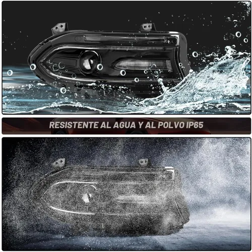Vista 5 de Juego de faros delanteros halógenos compatibles con Dodge Charger 2015-2023, faros con barra LED dual DRL, par lado izquierdo del conductor LH