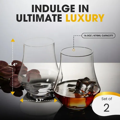 Vista 3 de Lowball - Vasos de whisky con forma de tulipán para vino y cóctel, 16.5 onzas cada uno (juego de 2)