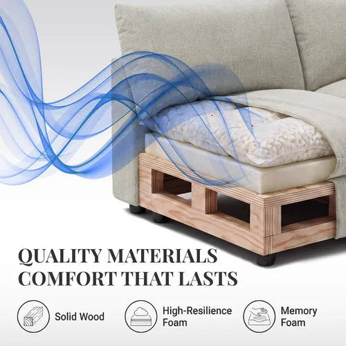 Vista 5 de Sofá modular modular de 99 pulgadas con otomana de almacenamiento, sofá en forma de L de 3 asientos con diván reversible, sofá modular de nube