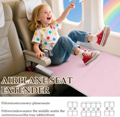 Vista 3 de Extensor de asiento de avión para niños pequeños, extensor de asiento de avión, reposapiés para niños, accesorios de viaje (rosa)