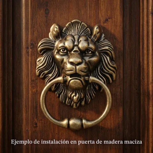 Vista 5 de QWORK Aldaba de puerta de bronce con cabeza de león antiguo, diseño clásico vintage