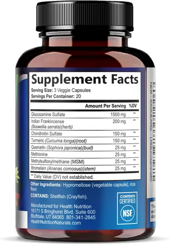 Vista 9 de Complejo de glucosamina condroitina MSM - Suplemento de apoyo articular de fuerza 3X con sulfato de glucosamina, cúrcuma, boswellia - Para