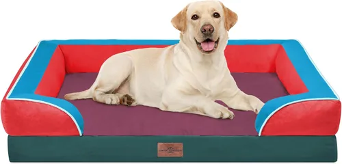Vista 18 de Comfort Expression - Cama ortopédica para perros medianos, 28 x 19 pulgadas, cama impermeable y de apoyo de espuma con cojines removibles, sofá