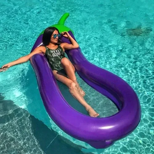 Vista 3 de Flotador inflable para piscina, flotador de tumbona de piscina para adultos, flotador de piscina inferior de malla de berenjena, silla flotante