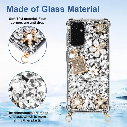 Vista 3 de Samsung Galaxy A13 5G Bling Sparkle Diamond - Funda protectora de silicona con correa