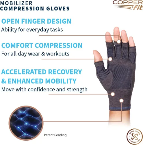 Vista 4 de Copper Fit Guantes de compresión de mano movilizador: artritis, hinchazón de las articulaciones, tendinitis, deporte, para hombres y mujeres