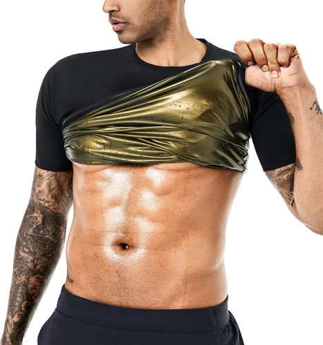 Vista 8 de Traje de Sauna para Sudoración para Hombre, Camiseta Entrenador de Cintura, Chaleco de Compresión, Ropa de Gimnasio, Mejorador de Sudor de Manga