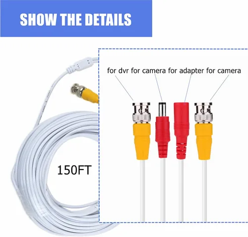 Vista 3 de Reemplazo blanco del cable de extensión BNC de 150 pies para el sistema de seguridad Wisenet SDC-89445BF
