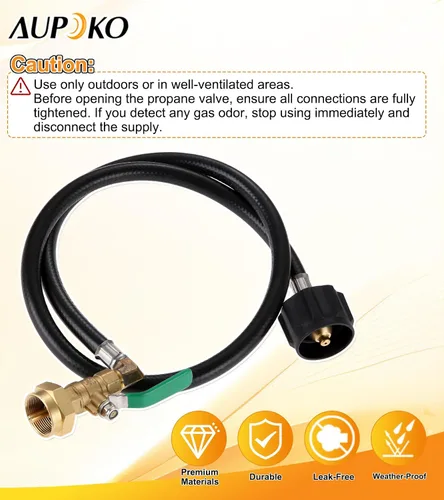 Vista 6 de Aupoko Manguera adaptadora de repuesto de propano de 36 pulgadas, manguera de extensión de propano con válvula de control de encendido y apagado