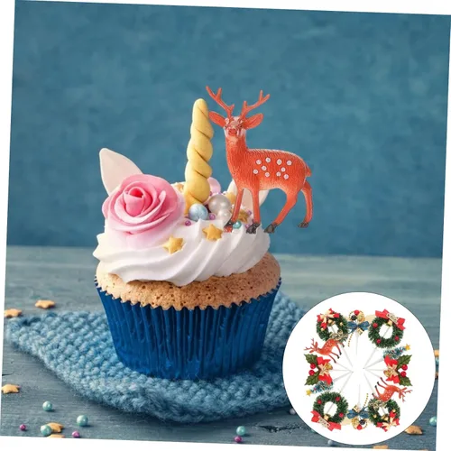 Vista 8 de Didiseaon 12 piezas de decoración para tartas de Navidad, corona, cupcakes, decoración para tartas, cocteles, decoración de cupcakes, hoja, árbol