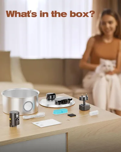 Vista 9 de Fuente de agua para gatos alimentada por baterías: fuente inalámbrica para gatos - Fuente de agua recargable para mascotas de acero inoxidable