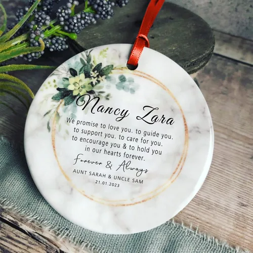 Vista 16 de Recuerdos personalizados de adorno de Navidad para bebé, regalos de bebé que llegan, adornos de cerámica para árbol de Navidad, adornos de primera