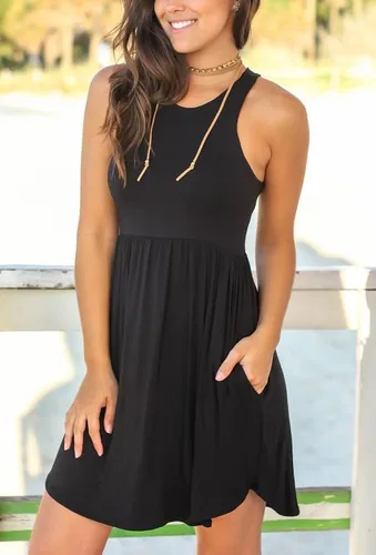 Vista 4 de HiMONE Vestidos de verano sin mangas para mujer, vestido casual de playa pequeño con bolsillo, moda 2024