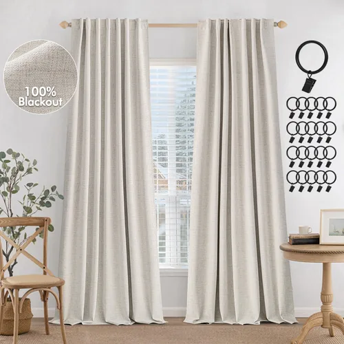 Vista 10 de MIULEE Cortinas 100% opacas de 84 pulgadas de largo de lino, cortinas y drapeados, juego de 2 paneles para dormitorio, pestaña trasera, sala
