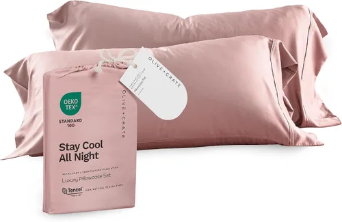 Vista 13 de Olive + Crate Tencel - Fundas de almohada de eucalipto, 100% Tencel Lyocell fundas de almohada refrescantes para personas que duermen con calor